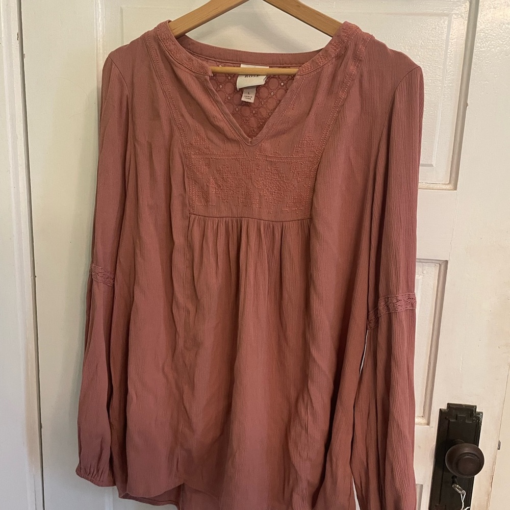 Knox Rose Dusty Rose Long-Sleeve Peasant Tunic